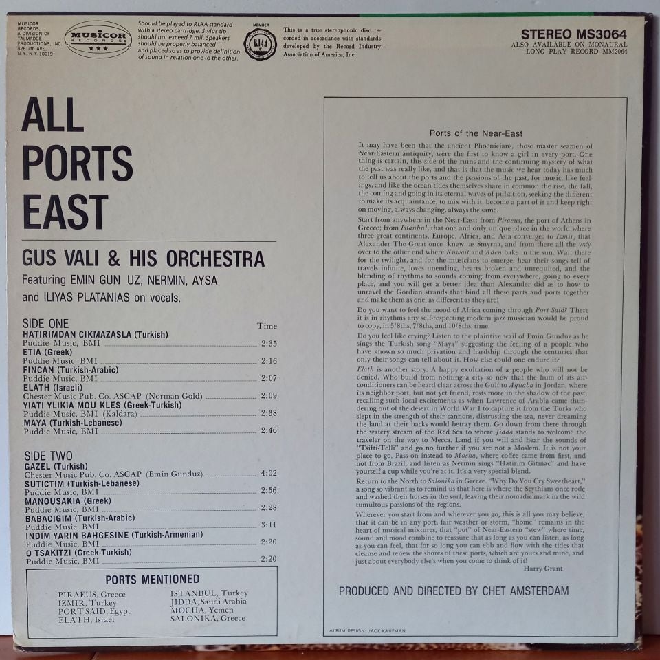 GUS VALI AND HIS ORCHESTRA – ALL PORTS EAST - LP 2.EL PLAK