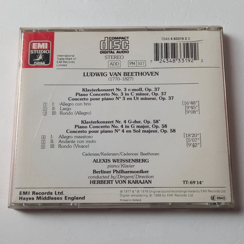 BEETHOVEN: PIANO CONCERTOS 3 & 4 - ALEXIS WEISSENBERG, BERLINER PHILHARMONIKER, HERBERT VON KARAJAN (1988) - CD 2.EL