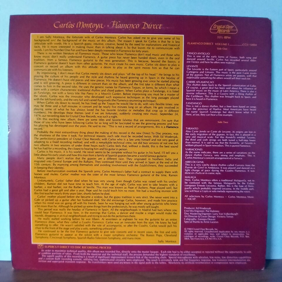 CARLOS MONTOYA – FLAMENCO DIRECT VOLUME I (1980) - LP 2.EL PLAK