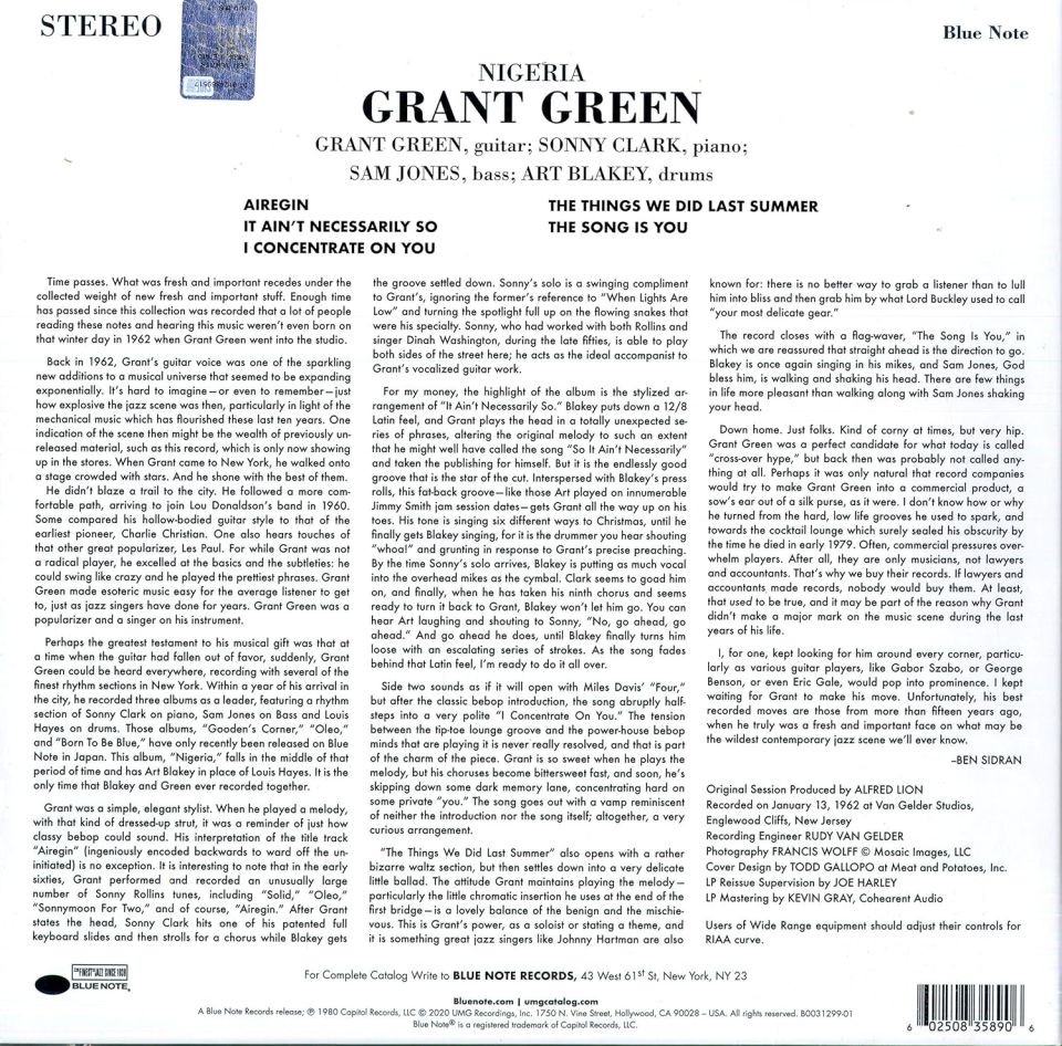 GRANT GREEN - NIGERIA (1980) - LP BLUE NOTE TONE POET SERIES 180GR 2020 EDITION SIFIR PLAK