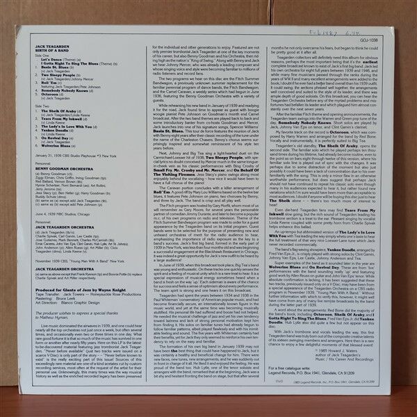 JACK TEAGARDEN – BIRTH OF A BAND (1985) - LP 2.EL PLAK