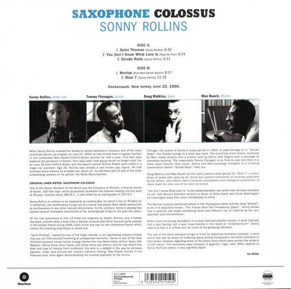 SONNY ROLLINS – SAXOPHONE COLOSSUS (1957) - LP 2012 LIMITED EDITION REMASTERED REISSUE 180GR SIFIR PLAK