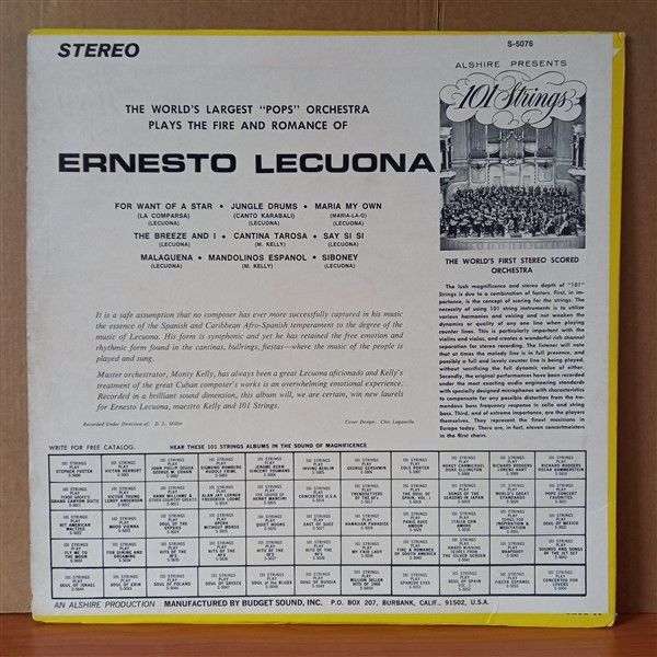 101 STRINGS – FIRE AND ROMANCE OF ERNESTO LECUONA - LP 2.EL PLAK