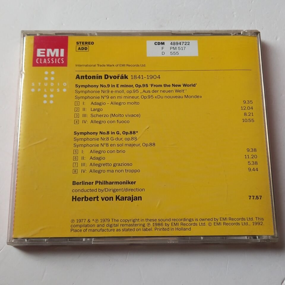 DVORAK: SYMPHONIES NOS. 8 & 9 - KARAJAN (1977) - CD REMASTERED 1986 REISSUE  2.EL