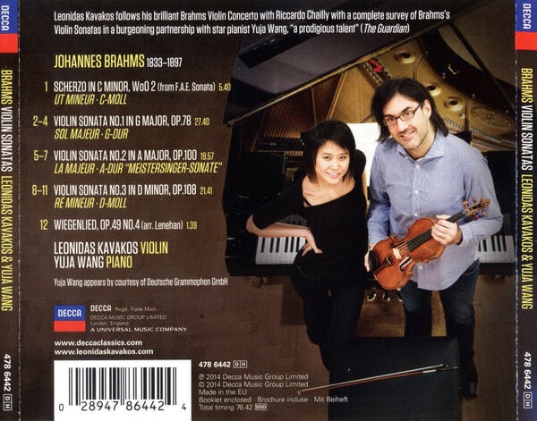 BRAHMS: THE VIOLIN SONATAS / LEONIDAS KAVAKOS & YUJA WANG (2014) - CD JEWEL CASE AMBALAJINDA SIFIR