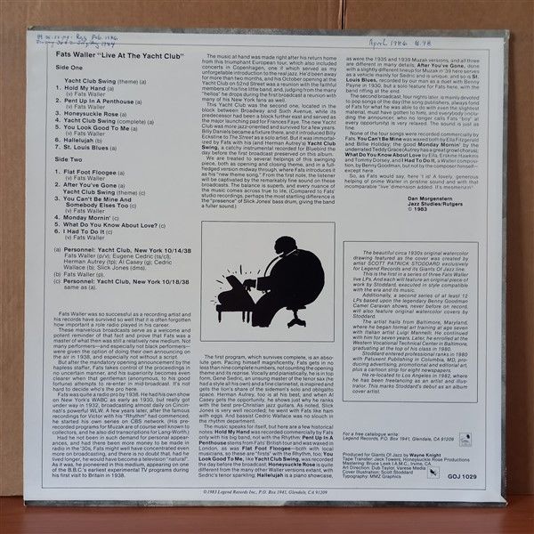 FATS WALLER – LIVE AT THE YACHT CLUB (1983) - LP 2.EL PLAK