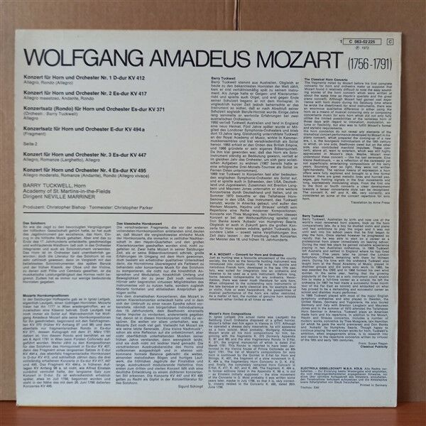 MOZART: HORNKONZERTE / KONZERTSATZE FÜR HORN UND ORCHESTER KV 371 UND 494A / BARRY TUCKWELL, ACADEMY OF ST. MARTIN-IN-THE-FIELDS, NEVILLE MARRINER (1972) - LP 2.EL PLAK