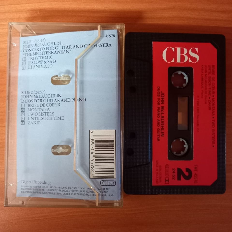 JOHN MCLAUGHLIN - MEDITERRANEAN CONCERTO / LONDON SYMPHONY ORCHESTRA / TILSON THOMAS / DUOS FOR GUITAR & PIANO (1990) - KASET 2.EL