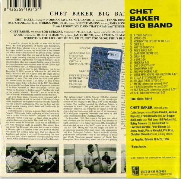 CHET BAKER – BIG BAND (2018) - CD LIMITED EDITION REISSUE REMASTERED SIFIR