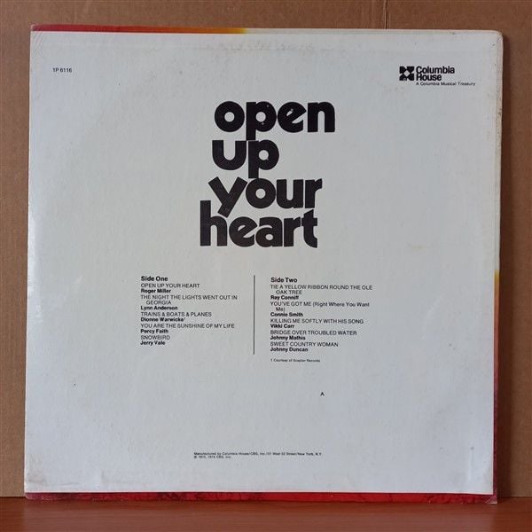 OPEN UP YOUR HEART / PERCY FAITH, ROGER MILLER, RAY CONNIFF, VIKKI CARR, JOHNNY MATHIS, JERRY VALE (1974) - LP DÖNEM BASKISI SIFIR PLAK