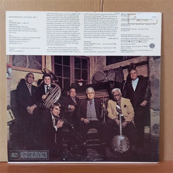 PRESERVATION HALL JAZZ BAND – NEW ORLEANS, VOL. 1 (1977) - LP 2.EL PLAK
