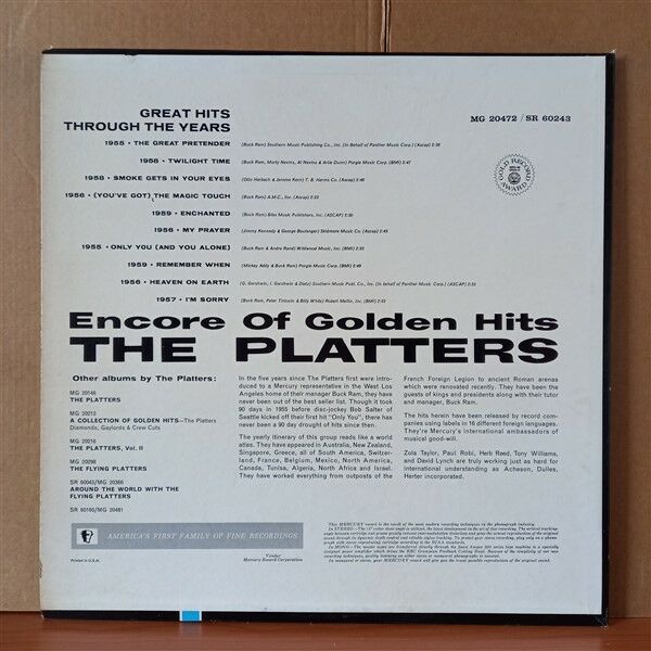 THE PLATTERS – ENCORE OF GOLDEN HITS (1960) - LP 2.EL PLAK