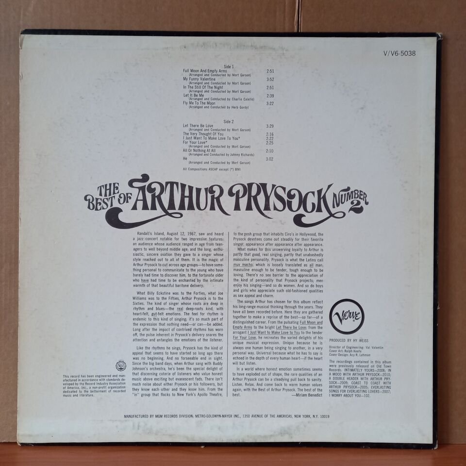 ARTHUR PRYSOCK – THE BEST OF ARTHUR PRYSOCK NUMBER 2 - LP 2.EL PLAK