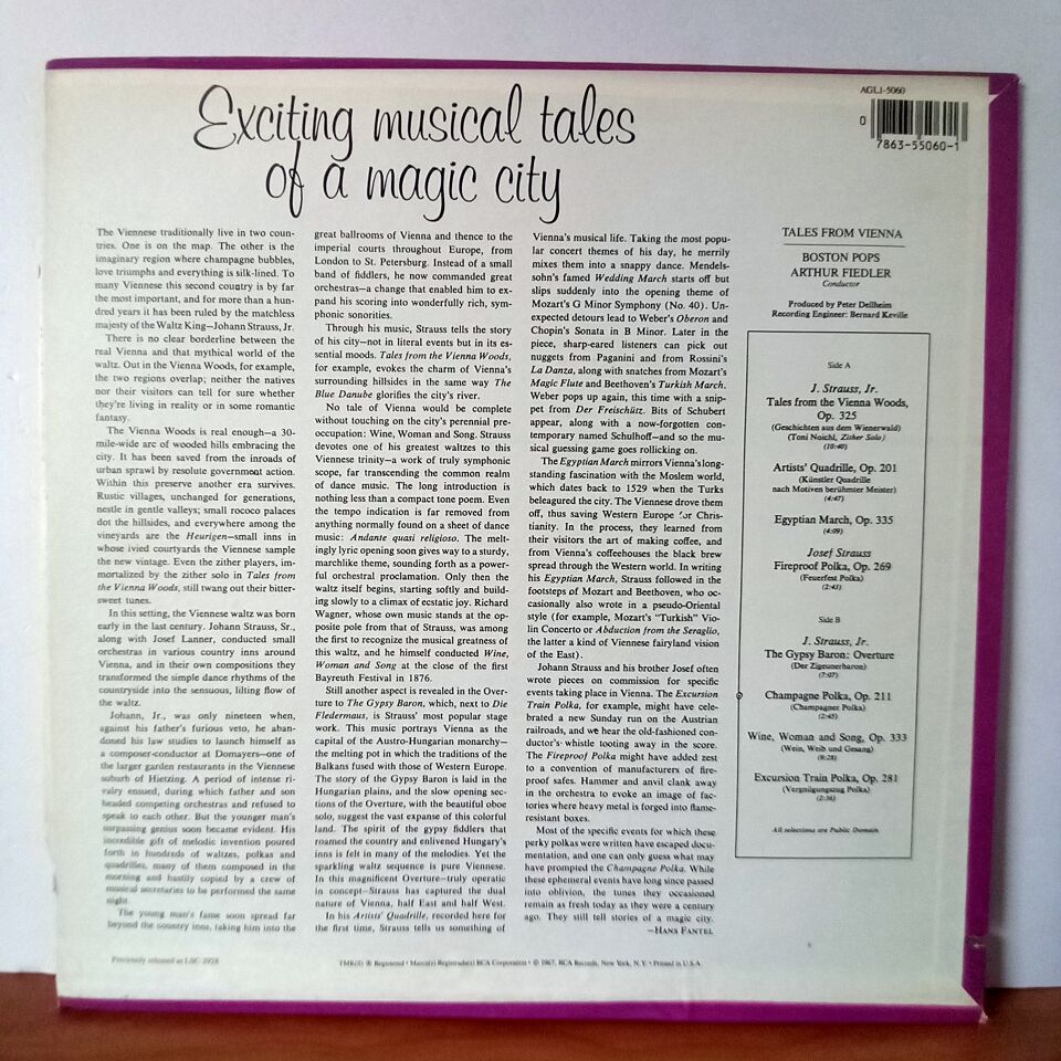 TALES FROM VIENNA / BOSTON POPS / ARTHUR FIEDLER (1967) - LP 2.EL PLAK