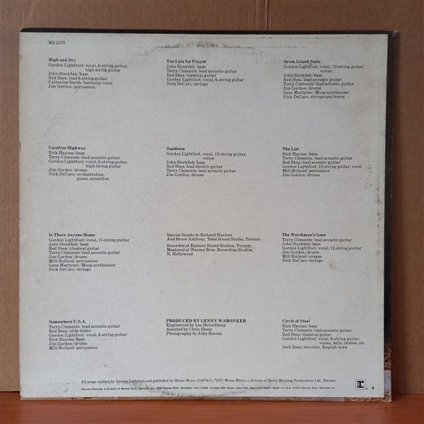 GORDON LIGHTFOOT – SUNDOWN (1974) - LP 2.EL PLAK