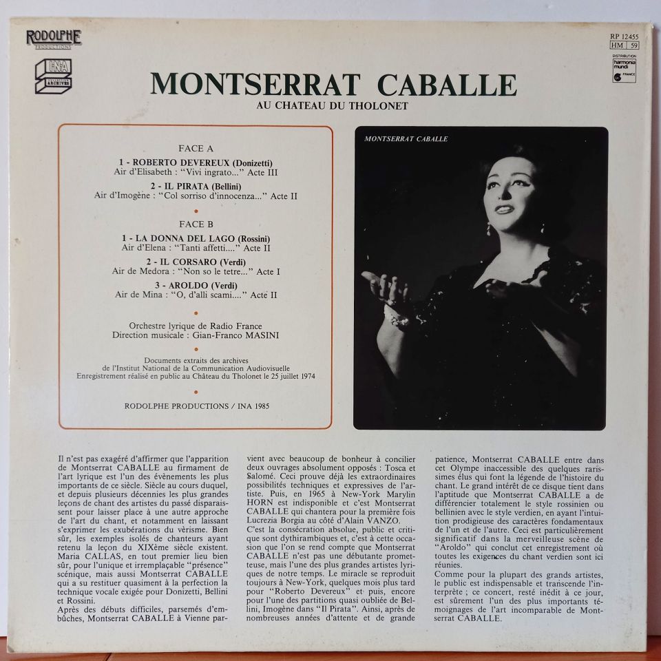 MONTSERRAT CABALLE, ORCHESTRE LYRIQUE DE RADIO FRANCE, GIANFRANCO MASINI – AU CHATEAU DU THOLONET - LP 2.EL PLAK