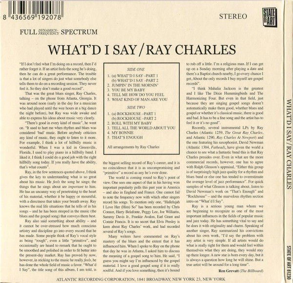 RAY CHARLES – WHAT'D I SAY (2018) - CD LIMITED EDITION REISSUE REMASTERED GATEFOLD SLEEVE SIFIR