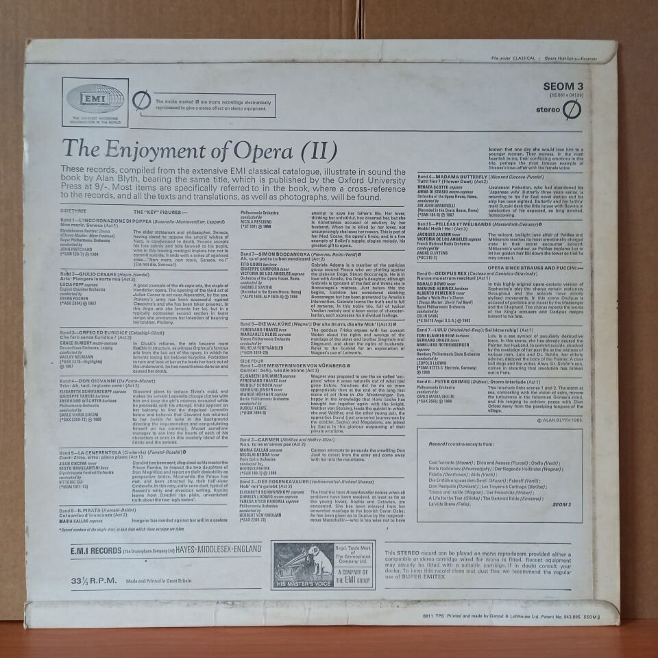 THE ENJOYMENT OF OPERA 2 / GRACE BUMBRY, MARIA CALLAS, NICOLAI GEDDA, TITO GOBBI, CHRISTA LUDWIG, RENATA SCOTTO (1969) - LP 2.EL PLAK