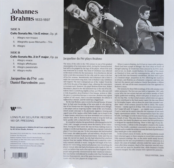 BRAHMS - TWO SONATAS FOR CELLO AND PIANO / JACQUELINE DU PRE , DANIEL BARENBOIM (1968) - LP 180GR 2022 EDITION SIFIR PLAK