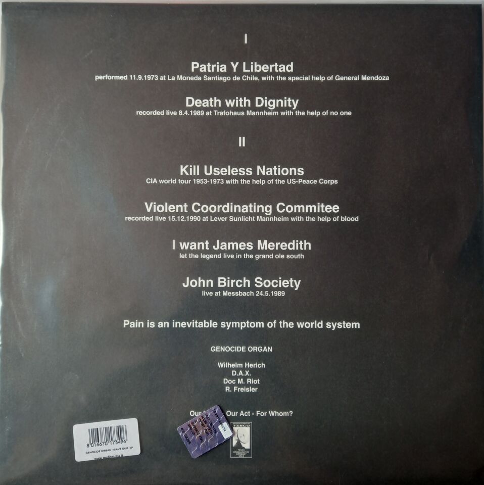 GENOCIDE ORGAN - SAVE OUR SLAVES (2026) - LP INDUSTRIAL , NOISE , EXPERIMENTAL SIFIR PLAK