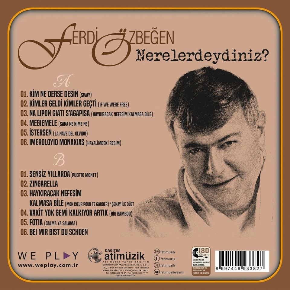 FERDİ ÖZBEĞEN - NERELERDEYDİNİZ (2009) - LP 180GR 2023 EDİSYON SIFIR PLAK