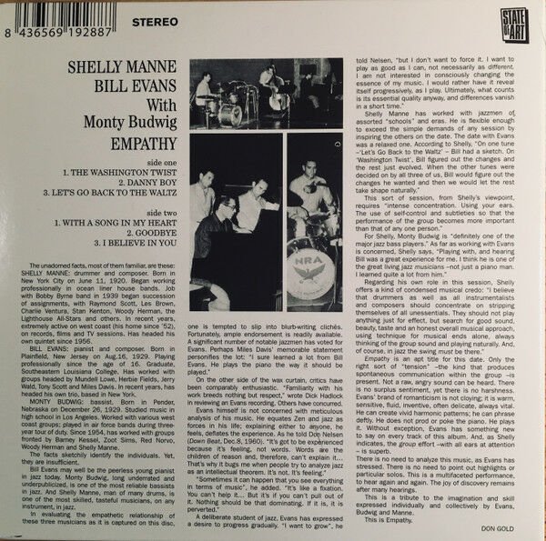 BILL EVANS / SHELLY MANNE WITH MONTY BUDWIG – EMPATHY (2018) - CD DIGIPACK SIFIR