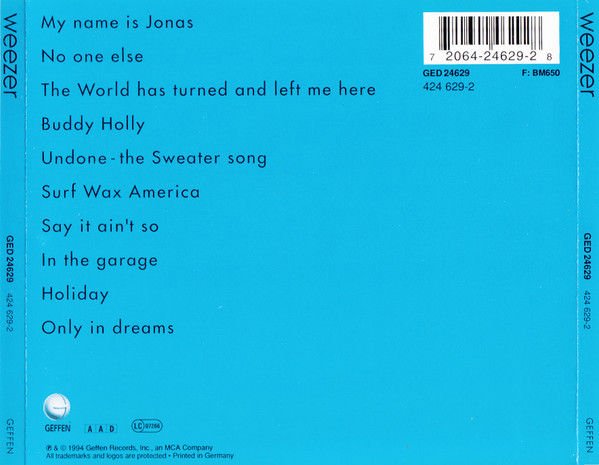 WEEZER – WEEZER (1994) - CD REISSUE JEWEL CASE AMBALAJINDA SIFIR