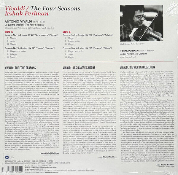ANTONIO VIVALDI - FOUR SEASONS / ITZHAK PERLMAN (1976) - LP 180GR 2020 EDITION SIFIR PLAK