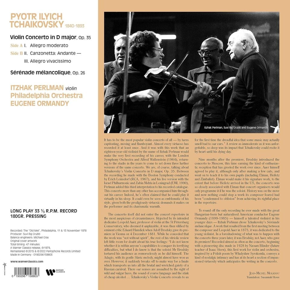 TCHAIKOVSKY - VIOLIN CONCERTO IN D MAJOR , SERENADE MELANCOLIQUE / ITZHAK PERLMAN (1979) - LP 180GR  2022 EDITION SIFIR PLAK