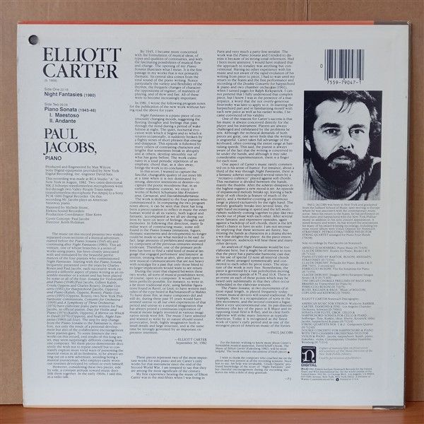 ELLIOTT CARTER: NIGHT FANTASIES · PIANO SONATA / PAUL JACOBS (1983) - LP 2.EL PLAK