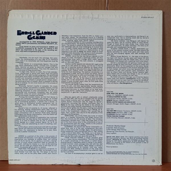 ERROLL GARNER – GEMINI (1972) - LP 2.EL PLAK