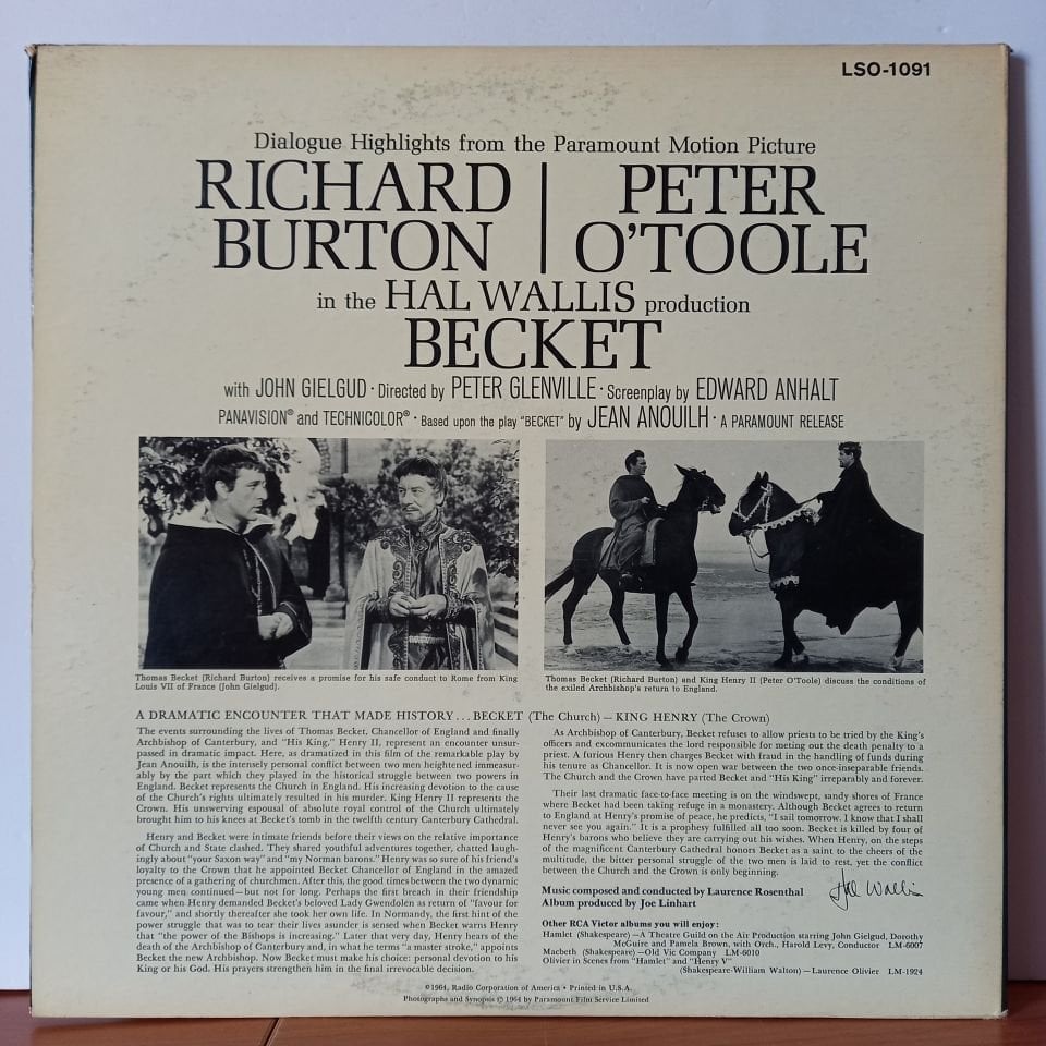 LAURENCE ROSENTHAL – BECKET [DIALOGUE HIGHLIGHTS FROM THE PARAMOUNT FILM] (1964) - LP 2.EL PLAK