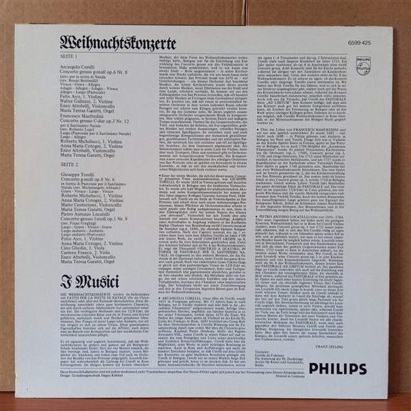 WEIHNACHTSKONZERTE / I MUSICI / CORELLI, MANFREDINI, TORELLI, LOCATELLI - LP 2.EL PLAK
