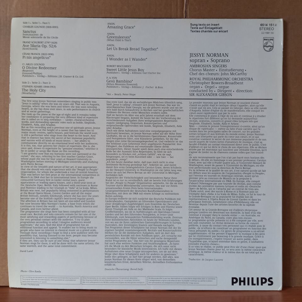 JESSYE NORMAN SACRED SONGS - GEISTLICHE LIEDER / THE AMBROSIAN SINGERS / ROYAL PHILHARMONIC ORCHESTRA / ALEXANDER GIBSON (1981) - LP 2.EL PLAK