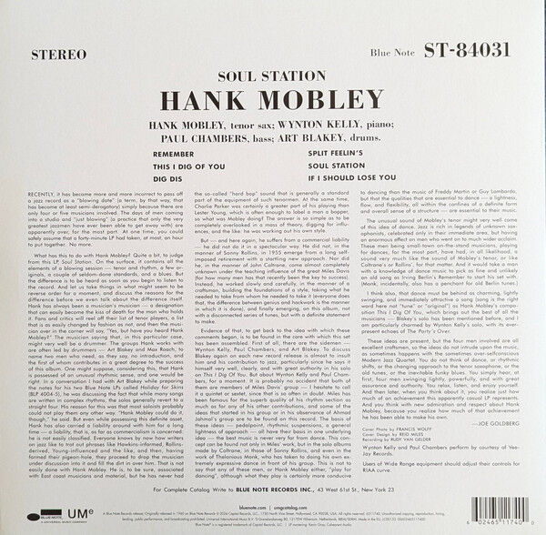 HANK MOBLEY - SOUL STATION (1960) - LP BLUE NOTE 85 SERIES 2024 BLUE COLOURED EDITION SIFIR PLAK