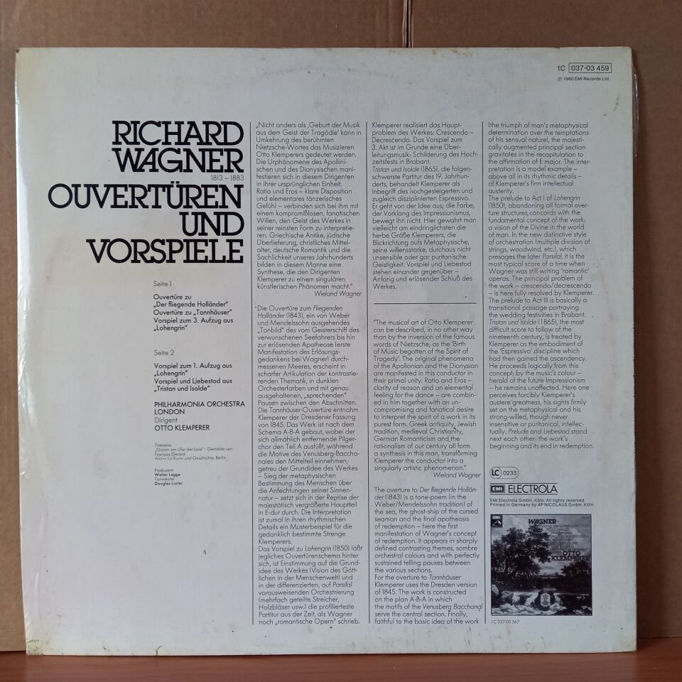 WAGNER: OUVERTÜREN UND VORSPIELE / PHILHARMONIA ORCHESTRA, OTTO KLEMPERER - LP DÖNEM BASKISI SIFIR PLAK