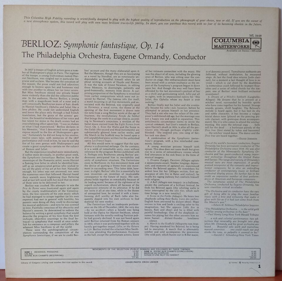BERLIOZ, THE PHILADELPHIA ORCHESTRA, EUGENE ORMANDY – SYMPHONIE FANTASTIQUE, OP. 14 (1961) - LP 2.EL PLAK