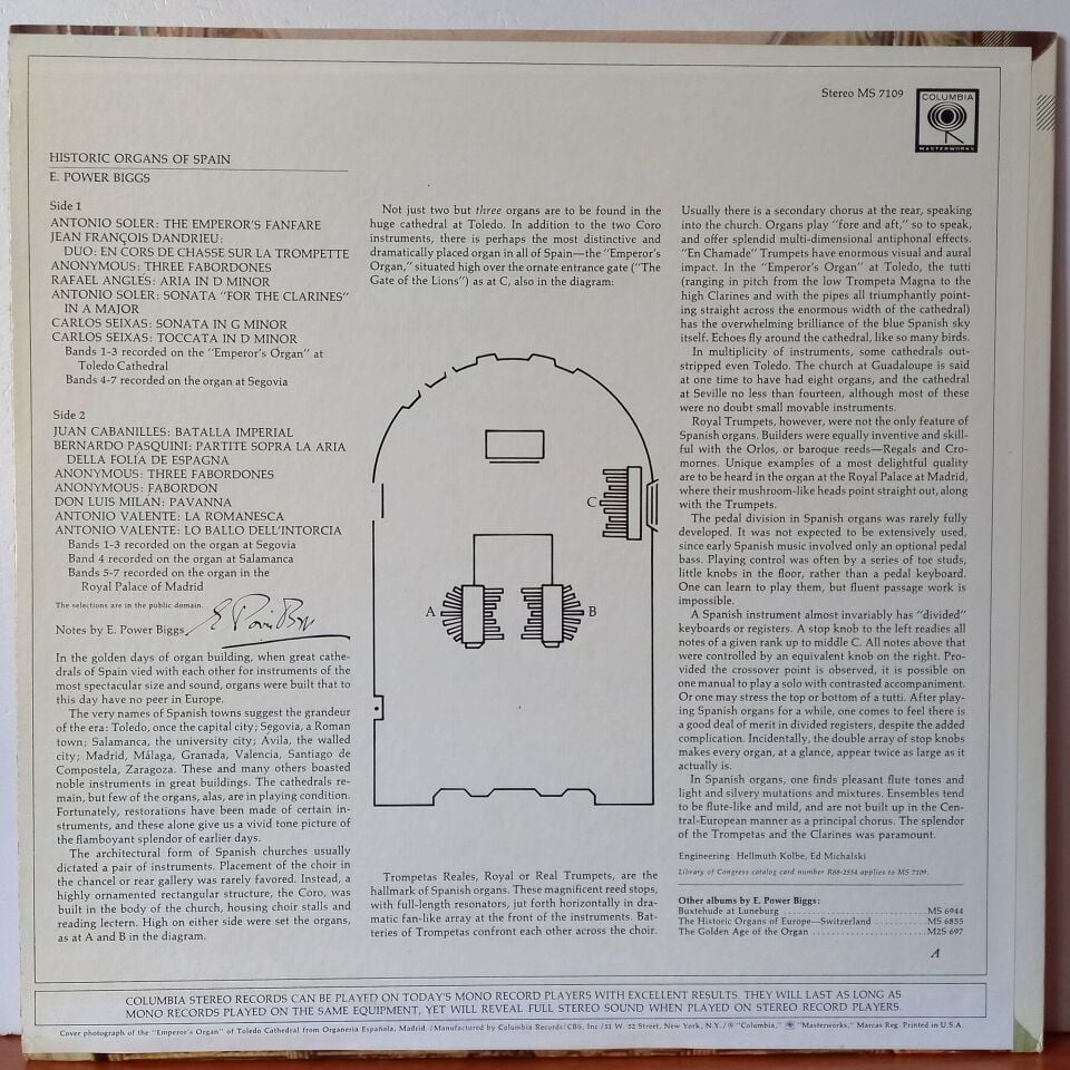 E. POWER BIGGS – HISTORIC ORGANS OF SPAIN (1968) - LP 2.EL PLAK