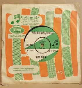 HAFIZ BURHAN SESYILMAZ - SON NİNNİ / SON NİNNİ 2.KISIM - 7'' 45 DEVİR COLUMBIA FİRMA KAPAKLI 2.EL