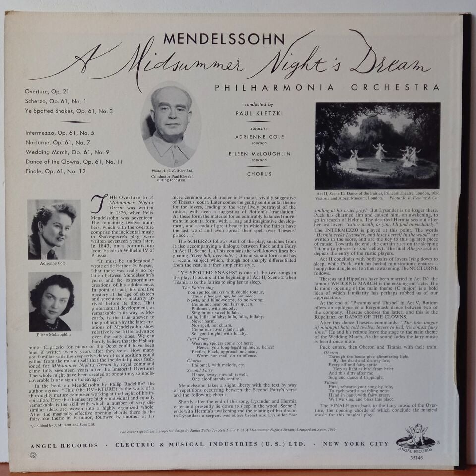 MENDELSSOHN – A MIDSUMMER NIGHT'S DREAM - LP 2.EL PLAK