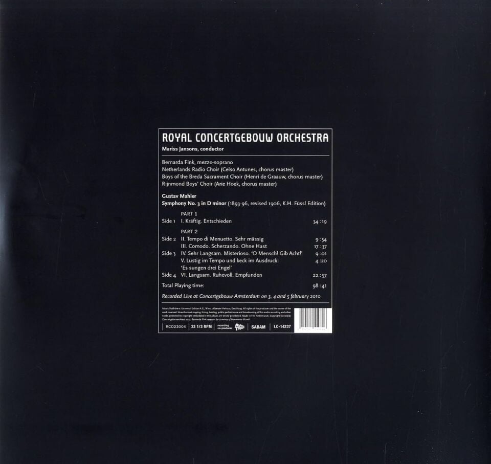 MAHLER - SYMPHONY NO 3 / MARISS JANSONS (2010) - 2xLP 2023 EDITION SIFIR PLAK
