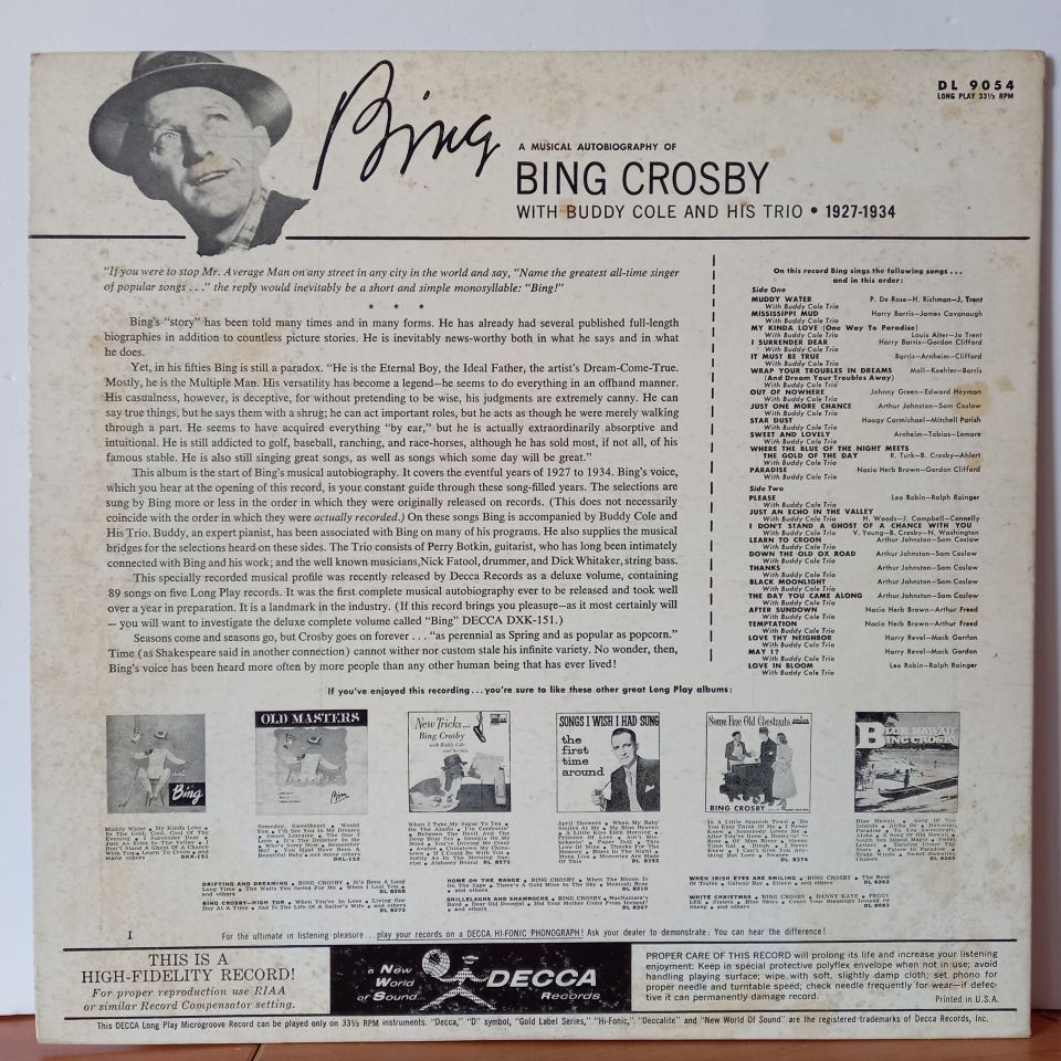BING CROSBY WITH BUDDY COLE AND HIS TRIO – A MUSICAL AUTOBIOGRAPHY OF BING CROSBY 1927-1934 (1958) - LP 2.EL PLAK