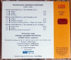 MOZART VIOLIN CONCERTOS 3,4 & 5 / SUNA KAN, ANKARA CHAMBER ORCHESTRA, GÜRER AYKAL (1994) UPR CLASSICS CD 2.EL