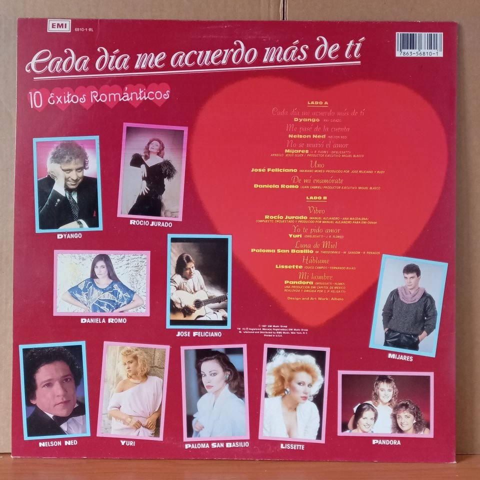 CADA DIA ME ACUERDO MAS DE TI / DYANGO, NELSON NED, MIJARES, JOSE FELLICIANO, YURI, LISSETTE, PANDORA (1987) - LP 2.EL PLAK