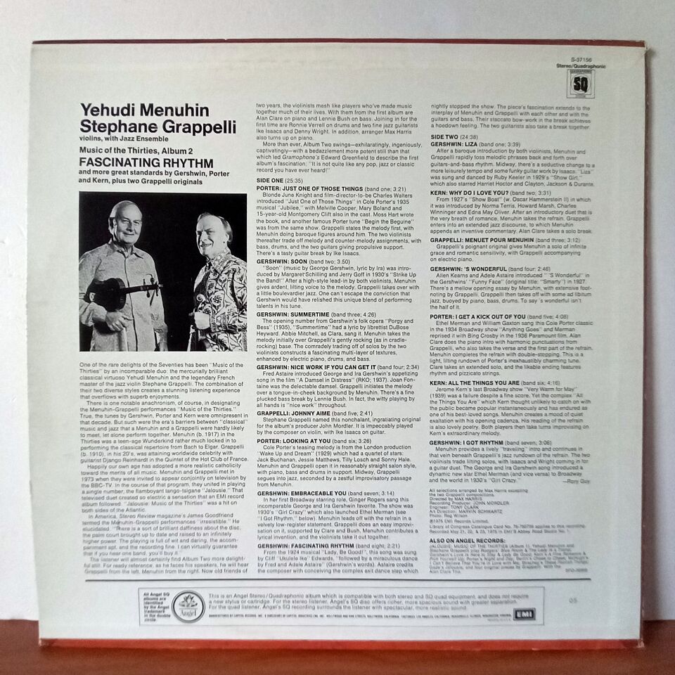 FASCINATING RHYTHM / MUSIC OF THE THIRTIES, ALBUM 2 / YEHUDI MENUHIN, STEPHANE GRAPPELLI (1978) - LP 2.EL PLAK