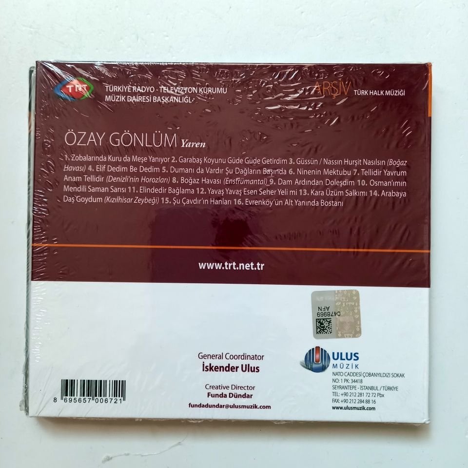ÖZAY GÖNLÜM - YAREN / TÜRK HALK MÜZİĞİ / TRT ARŞİV SERİSİ 117 - CD SIFIR