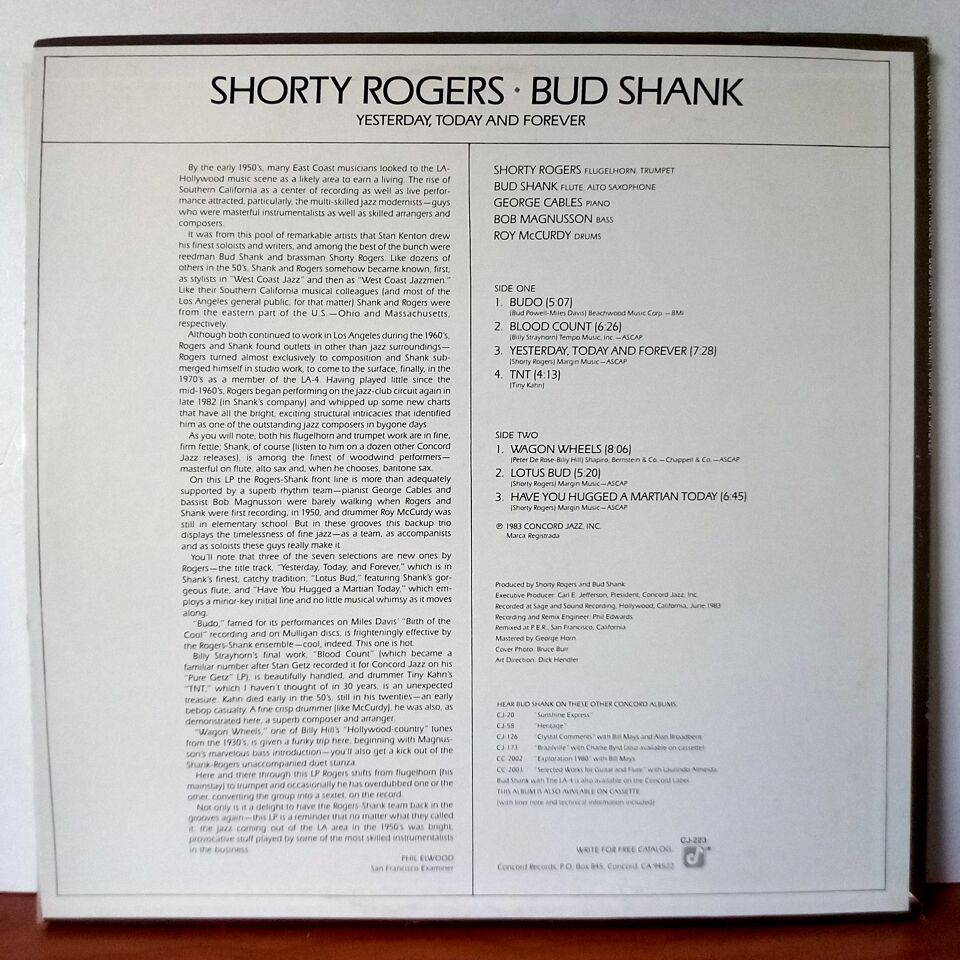 SHORTY ROGERS / BUD SHANK – YESTERDAY, TODAY AND FOREVER (1983) - LP 2.EL PLAK