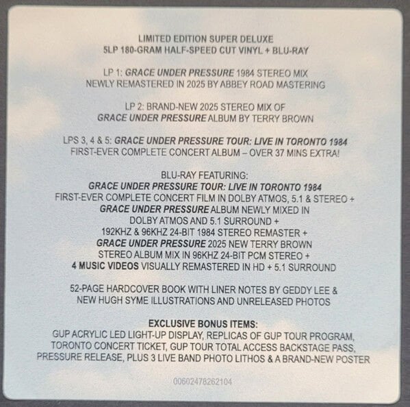 RUSH - GRACE UNDER PRESSURE (1984) - 5xLP 1xBLU-RAY BOX SET 2026 EDITION / AMBALAJINDA SIFIR PLAK