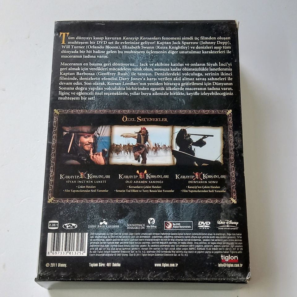 PIRATES OF THE CARIBBEAN TRILOGY - KARAYİP KORSANLARI ÜÇLEMESİ - JOHNNY DEPP - 3xDVD BOX SET 2.EL
