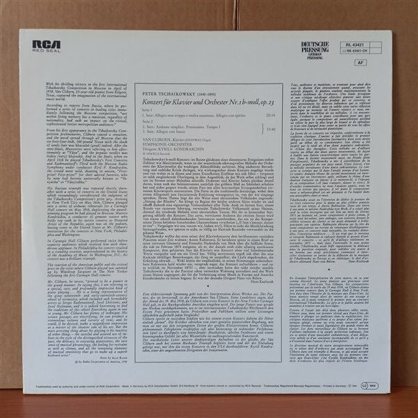 TSCHAIKOWSKY: KONZERT FÜR KLAVIER UND ORCHESTER NR. 1 B-MOLL, OP. 23 / VAN CLIBURN • KYRILL KONDRASCHIN (1980) - LP 2.EL PLAK
